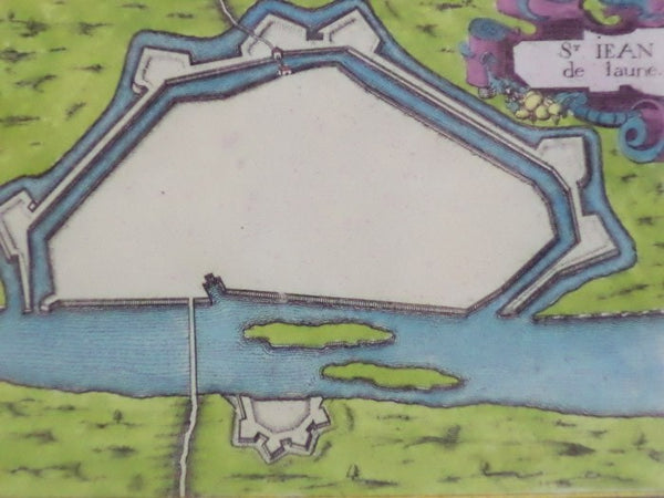 Hand Colored 1636 Print, Map of St Iean de lauen [St Jean delaune], from 'Les plans et profils de toutes les principales villes et lieux considerables de France'