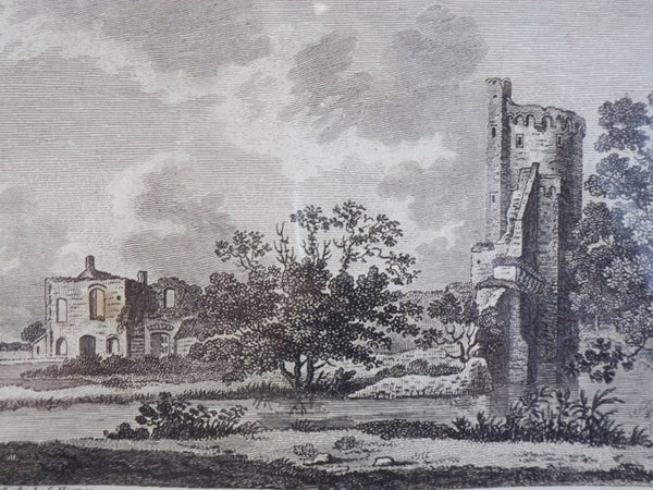 1784 Engraving and Plan of Castor Hall and Caster [Caister] Castle in Norfolk [England]