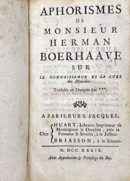 Aphorismes de Monsieur Herman Boerhaave sur la Connoissance et la Cure des Maladies