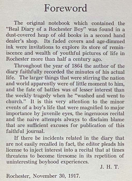 The Real Diary of a Rochester Boy, 1864 - Reprinted from the Rochester Herald