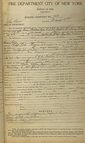 New York City Fire Engine Company No. 43 Manuscript Ledger, 1925-1927