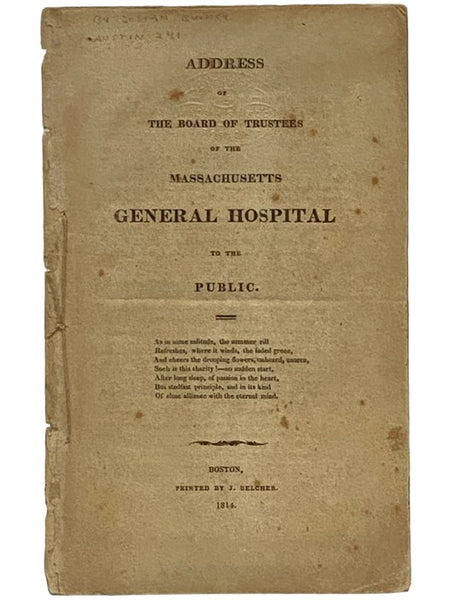 Address of the Board of Trustees of the Massachusetts General Hospital to the Public.