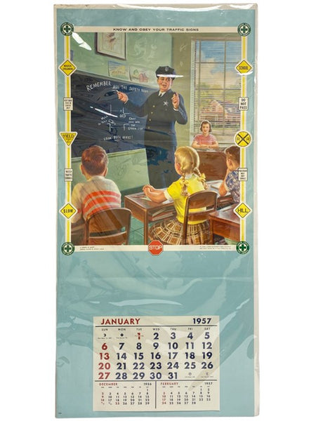 22 x 44 Color 1957 Traffic Safety Poster, Artwork by Arthur Ernest Frahm (5608) - 'Know and Obey Your Traffic Signs'