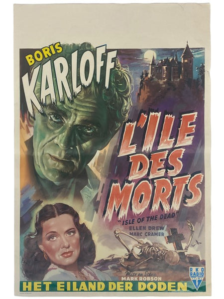 14 x 21 1/4 Color 1945 Boris Karloff L'Ile Des Morts Movie Poster [Isle of the Dead]