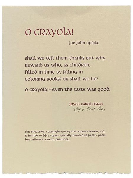 Broadside: O Crayola! For John Updike