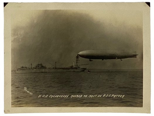Two Original Rell S. Clements Photographs, 1920s: U.S.S. Shenandoah Moored to Mast on U.S.S. Patoka; Interior View of Keel Showing Arrangement of Fuel and Oil Tanks - Bunks - Telephone and Water Supply - Walkway 10" Wide Shown in Center