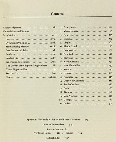American Paper Mills, 1690-1832: A Directory of the Paper Trade with notes on Products, Watermarks, Distribution Methods, and Manufacturing Techniques