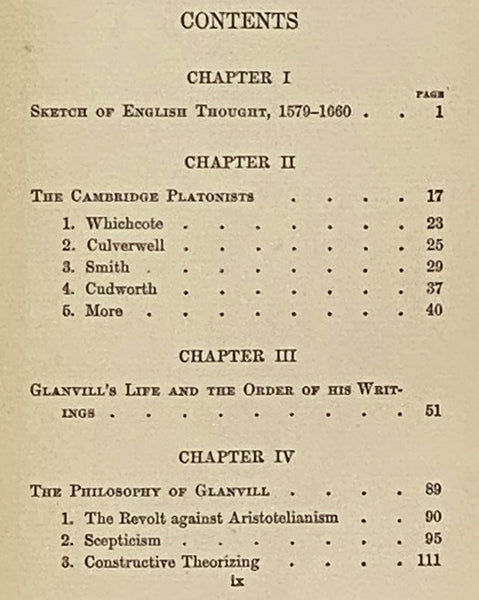 Joseph Glanvill: A Study in English Thought and Letters of the Seventeenth Century