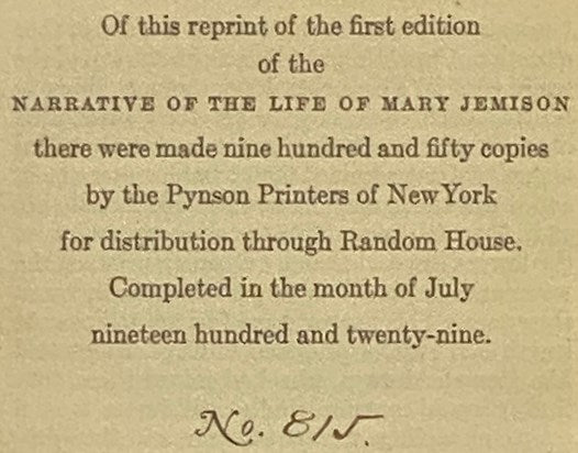 A Narrative of the Life of Mary Jemison, Who Was Taken by the Indians, in the Year 1755, When Only About Twelve Years of Age, and Has Continued to Reside Amongst Them to the Present Time, Containing an Account of the Murder of Her Father and His Family; …