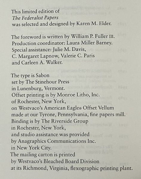 The Federalist Papers: A Selection from the Original 85 Papers published in 1787 and 1788 (Westvaco American Classics Series No. 38, Christmas 1995)