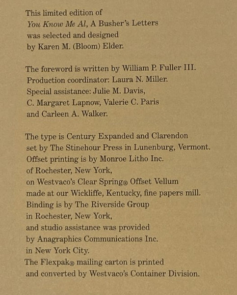 You Know Me Al: A Busher's Letters (Westvaco American Classics Series No. 37, Christmas 1994)
