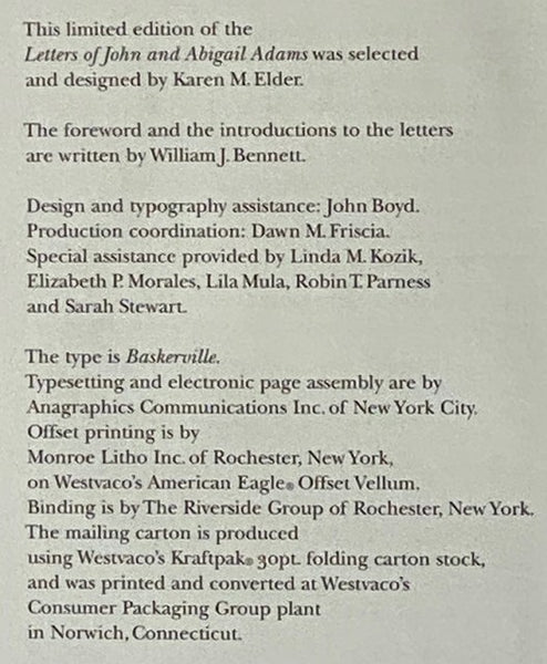 Letters of John and Abigail Adams, 1762 to 1826 (Westvaco's American Classics Series No. 44, Christmas 2001)