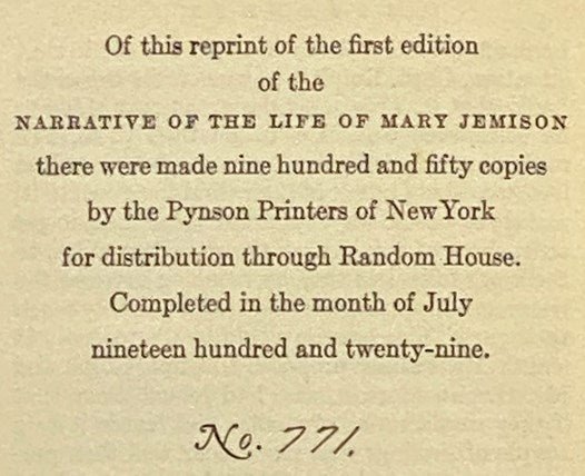 A Narrative of the Life of Mary Jemison, Who Was Taken by the Indians, in the Year 1755, When Only About Twelve Years of Age, and Has Continued to Reside Amongst Them to the Present Time, Containing an Account of the Murder of Her Father and His Family; …