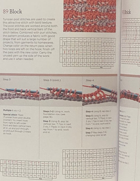 Tunisian Crochet Stitch Dictionary: 150 Essential Stitches with Actual-Size Swatches, Charts, and Step-by-Step Photos