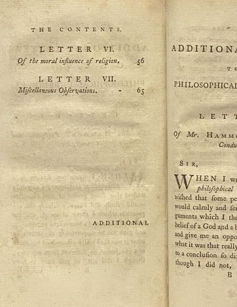 Letters to a Philosophical Unbeliever. Part I. Containing An Examination of the Principal Objections to the Doctrines of Natural Religion, and Especially Those Contained in the Writings of Mr. [David] Hume. [with] Additional Letters to a Philosophical Un…