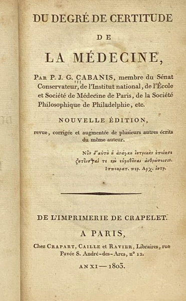 Du Degre de Certitude de la Medecine