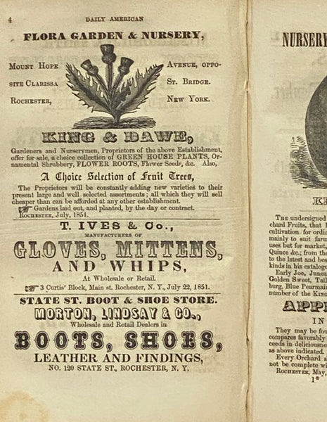 Daily American Directory of the City of Rochester, for 1851-52, Containing an Alphabetical List of the Heads of Families, Business Men and Mechanics, with Their Several Places of Business and Residences, and of Females Acting in the Capacity of Artisans …