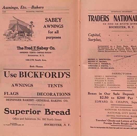 The Rochester Directory: Containing a General Directory of the Citizens, a Business Directory, and the City and County Register. No. LXVII [67], for the Year Beginning August 15, 1916 [New York]