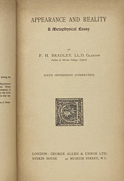 Appearance and Reality: A Metaphysical Essay (Library of Philosophy Series)