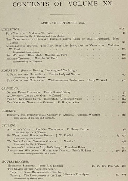 Outing: An Illustrated Monthly Magazine of Sport, Travel and Recreation, Vol. XVIII, XIX, XX. [Volumes 18-20], [September], 1891 - September, 1892.