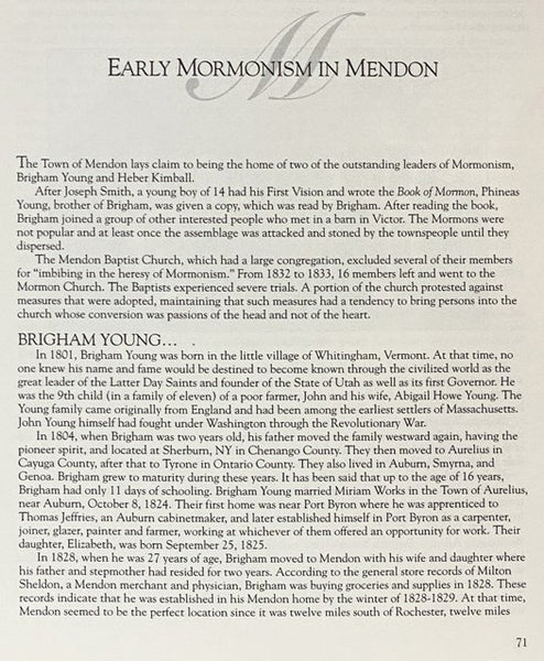 History of the Town of Mendon, 1813-2000, and Village of Honeoye Falls, 1838-2000: An Updated of Previous Histories of the Town of Mendon Including the Village of Honeoye Falls