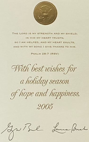 2005 White House Greeting Card: The Jackson Magnolia with Barney, Miss Beazley, and India Bush, with Autopen Signatures of George W. and Linda Bush