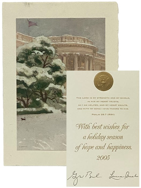 2005 White House Greeting Card: The Jackson Magnolia with Barney, Miss Beazley, and India Bush, with Autopen Signatures of George W. and Linda Bush