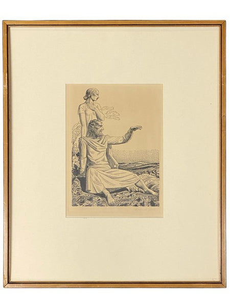 1936 Framed Rockwell Kent Print: The Tempest [Prospero and Miranda]