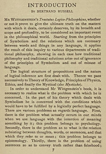 Tractatus Logico-Philosophicus (International Library of Psychology, Philosophy, and Scientific Method)