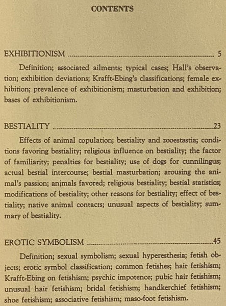 Sex Perversion and the Law, in Two Volumes: Volume One: Exhibitionism, Bestiality, Erotic Symbolism (Fetishism); Volume Two: Urolagnia, Kleptomania, Sodomy, Incest, Sex Murders, Troilism, Pluralism, Partialism