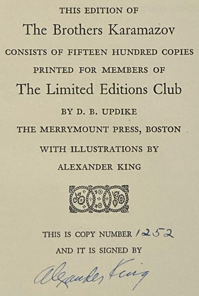 The Brothers Karamazov: A Novel in Four Parts and an Epilogue (The Limited Editions Club)