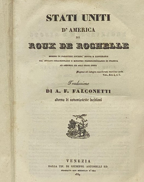 Stati Uniti d'America di Roux de Rochelle (L'Universo o Storia e Descrizione di Tutti i Popoli Ec.) [États-Unis d'Amérique]