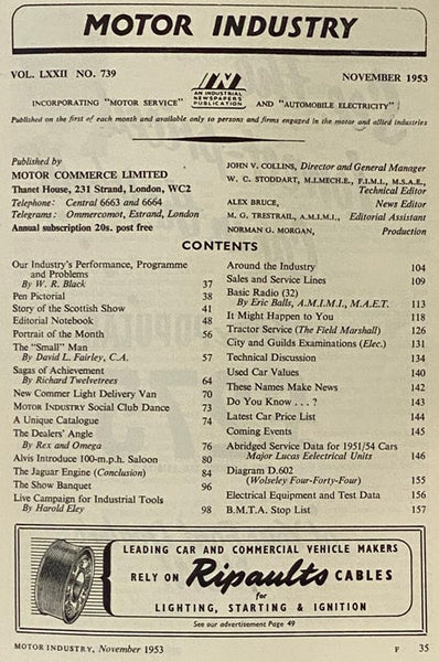 Motor Industry Vol. LXXII No. 739, November 1953 [Volume 72, Number 739]