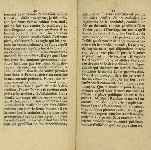 Panegyrique du Sieur Jacques Mathieu Reinhart, Maitre Cordonnier, Prononce le 13e Mois de l'an 2899. Dans la Ville de l'Imagination, Avec Permission de Mgr. l'Archeveque de Bonsens.