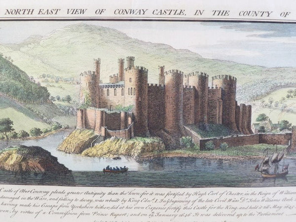 The North East View of Conway Castle, in the County of Caernarvon -- Original Engraving from Buck's Antiquities; or, Venerable Remains of... Castles, Monasteries, Palaces, &c. &c., Number 372