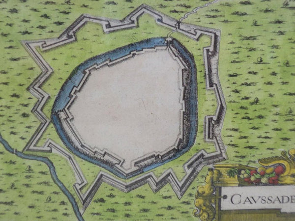 Hand Colored 1636 Print, Map of Caussade, from 'Les plans et profils de toutes les principales villes et lieux considerables de France'