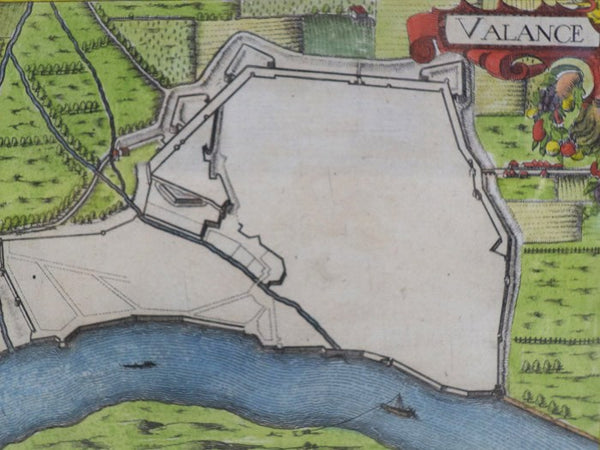 Hand Colored 1636 Print, Map of Valance, from 'Les plans et profils de toutes les principales villes et lieux considerables de France'