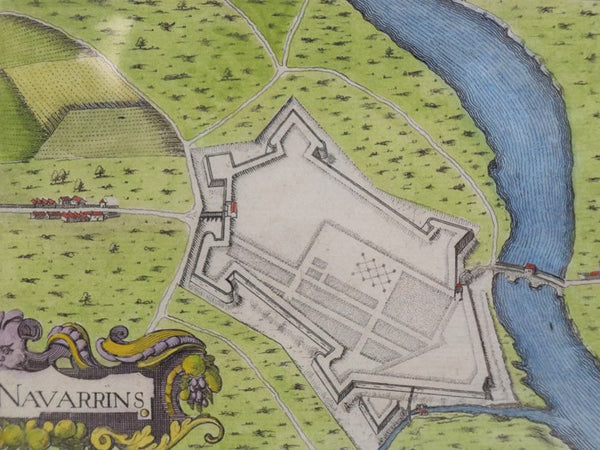 Hand Colored 1636 Print, Map of Navarrins [Navarrenx], from 'Les plans et profils de toutes les principales villes et lieux considerables de France'