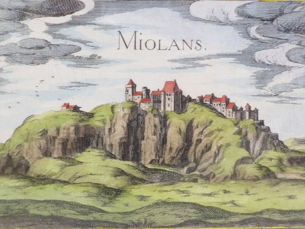 Hand Colored 1636 Print of Miolans, from 'Les plans et profils de toutes les principales villes et lieux considerables de France'
