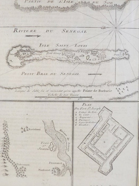 1747 Map and Plan from Prevost's 'Histoire Generale des Voyages': Plan du Fort St Joseph with Two Maps