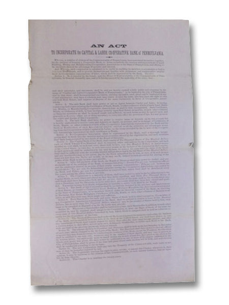An Act to Incorporate the Capital & Labor Co-operative Banks of Pennsylvania