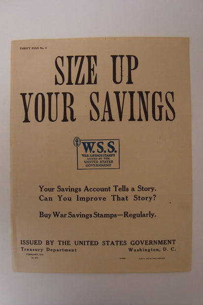 World War I War Savings Stamps Broadside: 'Size Up Your Savings' (Thrift Sign No. 2)
