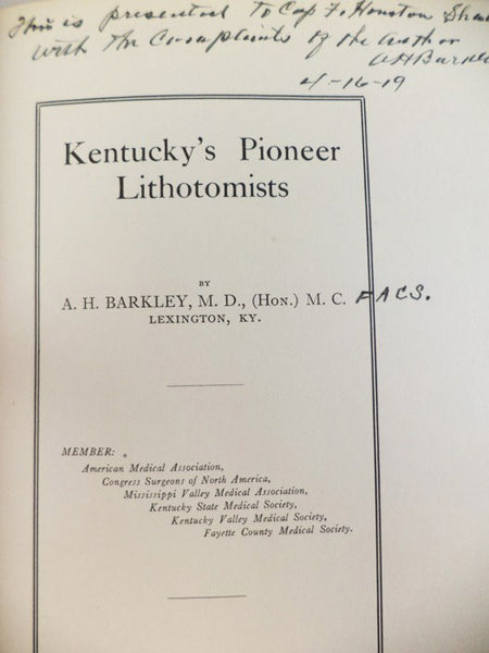 Kentucky's Pioneer Lithotomists