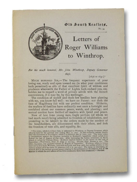 Letters of Roger Williams to Winthrop (Old South Leaflets No. 54)