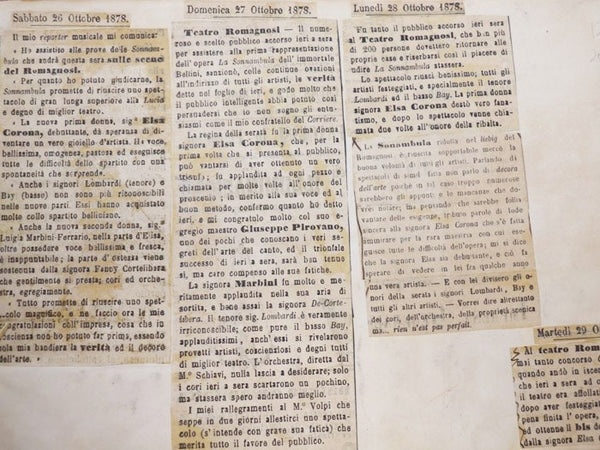Victorian Scrapbook Featuring Articles on Opera Soprano Elsa Corona, Obituaries of Cyrus Clarke, Rochester Business Receipts, Fashion Plates
