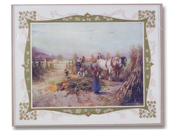 A Golden Harvest: 1904 Matted Color Print of Farming Family Loading Wagon