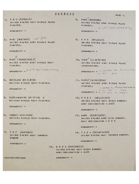 Identification of Aircraft, United States & British, Study Sheet Page 1 - 9 - Nine Large Flash Cards (CAAF-RP-357-500)