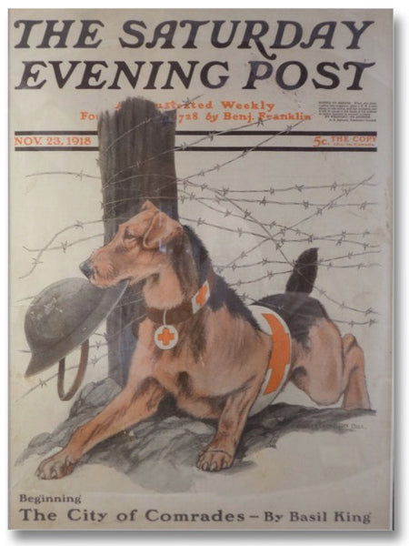 Framed Cover of The Saturday Evening Post, Nov. 23, 1918, Featuring Trench Warfare Scene of American Red Cross Service Dog in World War I