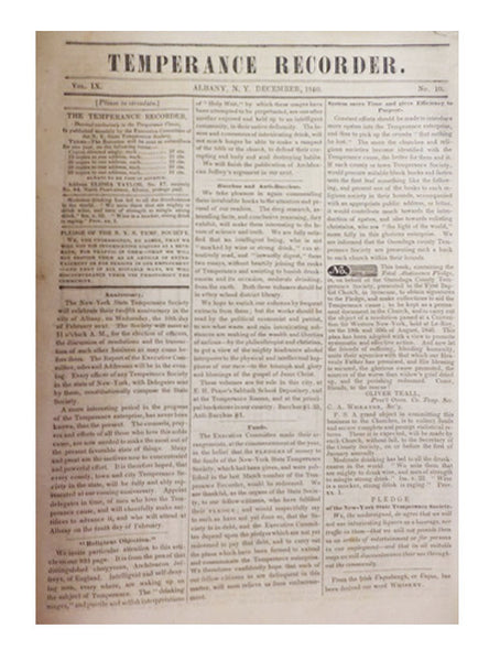 Journal of the American Temperance Union, Vol. IV., No. 12., December, 1840 [with] Temperance Recorder, Vol. IX., No. 10., December 1840