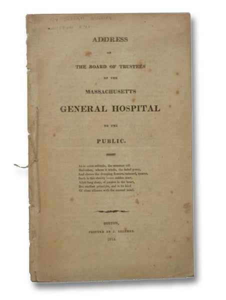 Address of the Board of Trustees of the Massachusetts General Hospital to the Public.